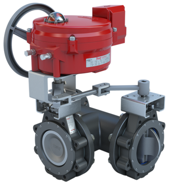 Bray MKL3-1100/70-24-0501H-BBU 10" 3-Way Lugged Butterfly valve High Performance | ANSI Class 150 | CS body | CV 4300 | 24 VAC/30VDC | Two position | 5000 lb-in | NEMA 4 | Heater | & Battery Backup unit  | Blackhawk Supply