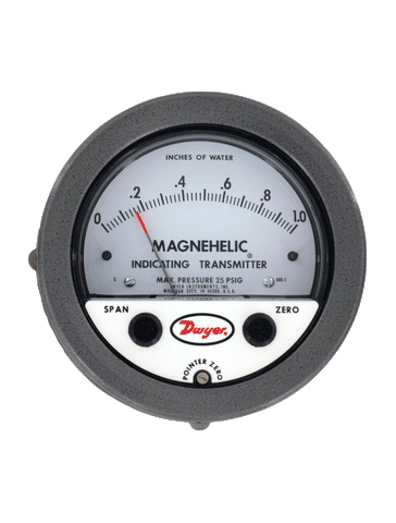 Dwyer 605-3 Differential pressure indicating transmitter | range 0-3.0" w.c. | max. pressure 2 psi (13.79 kPa) | ±0.5% electrical accuracy | ±2% mechanical accuracy.  | Blackhawk Supply