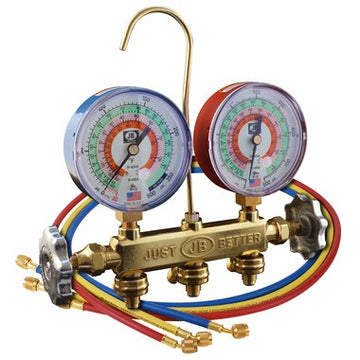 J/B Industries SAE Fittings 22233 Manifold 2 Valve with 60 Inch Enviro Hose 3-1/8 Inch Gauge Brass  | Blackhawk Supply