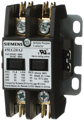 Siemens Electrical 45EG20AF Contactor | 45DP | 30A | 2P | Open | 120V  | Blackhawk Supply