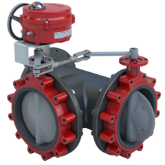 Bray 3LSE-08L35/70-24-0201 Butterfly Valve | 3 Way | Flow Configuration 5 | 8 Inch | Stainless Disc | 50 PSI | 24 VAC Non-Spring Return Actuator | On-Off Control  | Blackhawk Supply