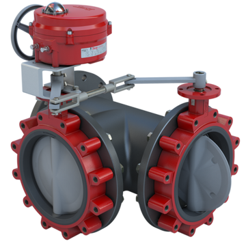 Bray 3LSE-10L35/70-0201H Butterfly Valve | 3 Way | Flow Configuration 5 | 10 Inch | Stainless Disc | 50 PSI | 120 VAC Non-Spring Return Actuator With Heater | On-Off Control  | Blackhawk Supply