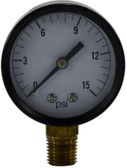 Midland Metal Mfg. 80001 2" 0-15psi  1/4" LM, Pneumatics, Gauges, Standard Dry Gauge 2 Face 1/4 Mount  | Blackhawk Supply