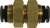 820400C | 1/4 D.O.T. P-IN BULKHEAD UNION COMPOSITE, Brass Fittings, DOT Composite Body Push-In, DOT Composite Style Bulkhead Union | Midland Metal Mfg.