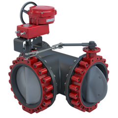 Bray 3LNE-18S37/70-1800SVH Butterfly Valve | 3 Way | Flow Configuration 7 | 18 Inch | Nylon Coated Disc | 150 PSI | 120 VAC Non-Spring Return Actuator With Heater | Modulating Control  | Blackhawk Supply