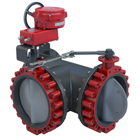 Bray 3LSE-18S36/70-1800SVH Butterfly Valve | 3 Way | Flow Configuration 6 | 18 Inch | Stainless Disc | 150 PSI | 120 VAC Non-Spring Return Actuator With Heater | Modulating Control  | Blackhawk Supply