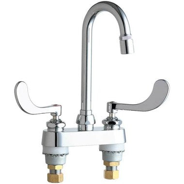 Chicago Faucet Co 895-317ABCP Lavatory Faucet 4CC 2 Wrist Blade ADA Polished Chrome 2.2GPM Gooseneck  | Blackhawk Supply
