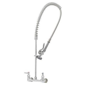 T&S Brass B-0133 Pre-Rinse Faucet Wall Mount 8" Spread 2 Lever Chrome  | Blackhawk Supply