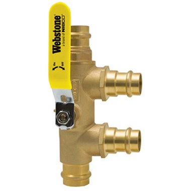 Webstone H-88655 Ball Valve Purge Tee 1-1/4 Inch Primary/Secondary Loop Forged Brass Press  | Blackhawk Supply