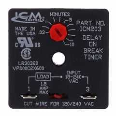 ICM Controls ICM203B Relay Time Delay On Break 10 Minute Knob Adjustable 2 x 2 Inch 18/240 Voltage Alternating Current 1.5 Amp  | Blackhawk Supply