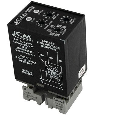 ICM Controls ICM408C Line Monitor Voltage 3 Phase Adjustable 190-480 Volt Alternating Current with 8-Pin Plug  | Blackhawk Supply
