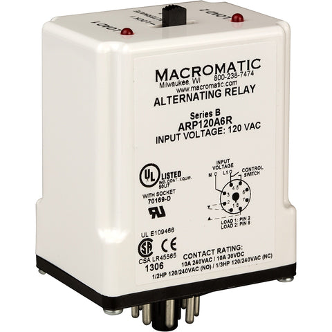 Macromatic ARP024A6R Duplex Alternating Relay | 10 Amp | 24VAC | SPDT | 8 pin | selector switch | Blackhawk Supply