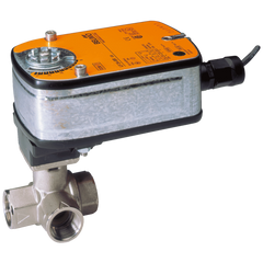 Belimo B320L+LF24-3 US Ball Valve | 0.75" | 3 Way | 12.8 Cv | w/ Spg Rtn | 24V | Floating  | Blackhawk Supply