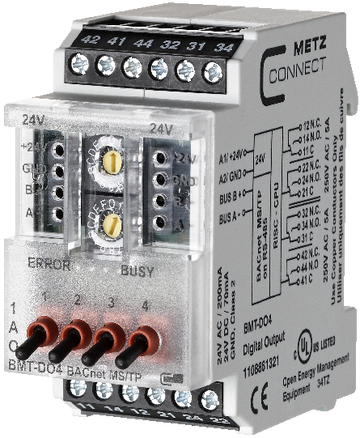 Contemporary Controls BMT-DO4 BACnet MS/TP 4 Digital Relay Outputs w/ HOA  | Blackhawk Supply