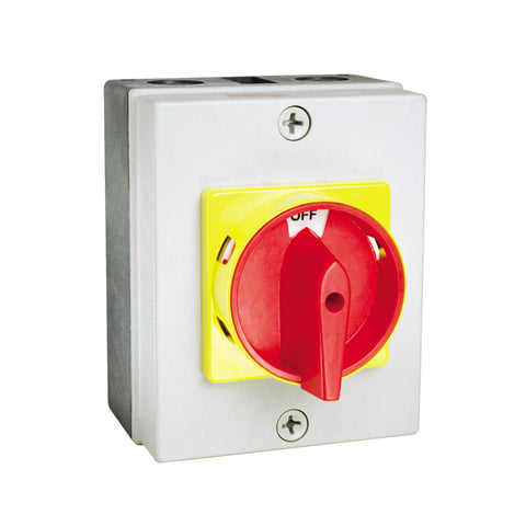 C3 Controls EDS2-325-ABS-GRY EDS2-325-ABS-GRY - (BTO) IEC Enclosed Disconnect Switch, 3 Pole, 25A, ABS Enclosure - IP65, Red/Yellow Round Operating Handle  | Blackhawk Supply