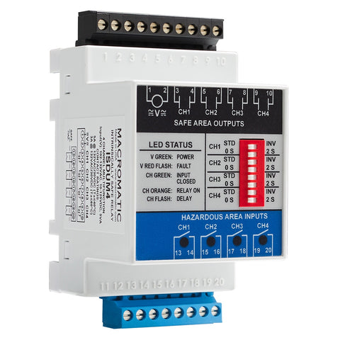 Macromatic ISDUM4 Intrinsically Safe Relay | DIN Mount | Four Channel | 102-132V AC & 10-125V DC | 5A NO  | Blackhawk Supply