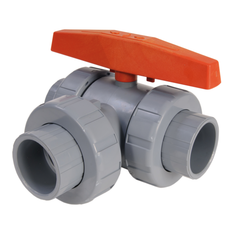 Hayward HCLA1050STE90 1/2" Ready for Actuation 3-Way Lateral TU Ball Valve PVC w/EPDM o-rings, socket/threaded ends  | Blackhawk Supply