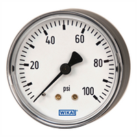 9698391 | 111.12 2.5 | -30 inHg/15 psi 2nd scale kPa 1/4 NPT cent | Bourdon Tube Pressure Gauge | ABS Plastic or Painted Steel Case, Standard Series - Center Back Mount | Wika