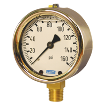 Wika 9314679-0002 213.40.4 | 100 psi 1/4 NPT lower mount | Bourdon Tube Pressure Gauge, Copper Alloy | Heavy-duty version, liquid filling case size 4"  | Blackhawk Supply