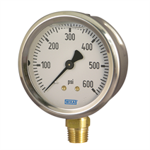 Wika 50336801 212.53.2.5 | 160 psi 2nd scale bar 1/4 NPT back mount | Bourdon Tube Pressure Gauge, Copper Alloy | Stainless steel case, liquid filling  | Blackhawk Supply