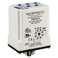 PMP575 | 3-phase monitor relay | 575 VAC | 8 pin plug-in | 10 Amp SPDT relay | phase loss | reversal - fixed | unbalance | over/under voltage - adjustable | Macromatic
