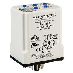 Macromatic PMP575-X 3-phase monitor relay | 575 VAC | 8 pin plug-in | 10 Amp SPDT / SPNO relay | phase loss | reversal - fixed | unbalance | over/under voltage - adjustable  | Blackhawk Supply