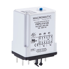 Macromatic PMPU-FA12X 3-Phase Monitor Relay | 12 Pin Plug-in | 190-500VAC | 5A DPDT | Loss/Reversal/Unbalance | Under/Overvoltage  | Blackhawk Supply
