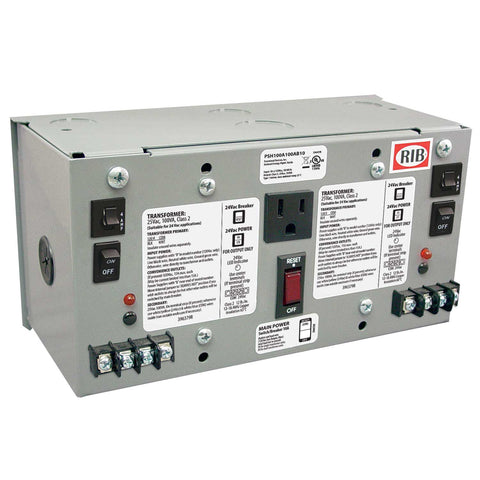 Functional Devices PSH100A100AB10 Enclosed Dual 100VA 120 to 24Vac UL class 2 power supply 10A main breaker  | Blackhawk Supply