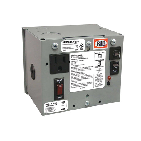 Functional Devices PSH100AWB10 UL508 Enc Single 100VA 120 to 24Vac UL Class 2 pwr supply sec wires 10A main bkr  | Blackhawk Supply