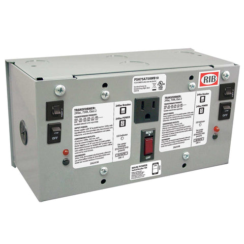 Functional Devices PSH75A75AWB10 Enc Dual 75VA multi-tap to 24Vac UL Class 2 pwr supp sec wires 10A main breaker  | Blackhawk Supply