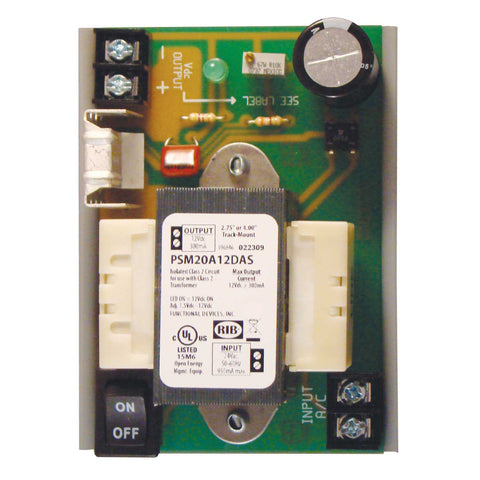 Functional Devices PSM20A12DAS GEN. PUR. DC SUPP, Iso. 24Vac In 12Vdc out, w/ MT212-4 track  | Blackhawk Supply