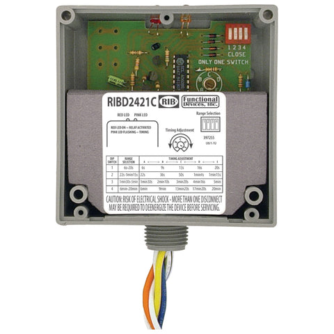 Functional Devices RIBD2421C Enclosed Time Delay Relay 10Amp SPDT 24Vac/dc, 120-277Vac  | Blackhawk Supply
