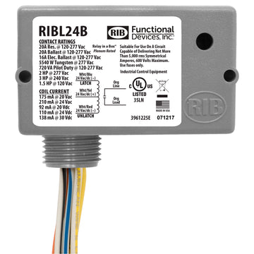 Functional Devices RIBL24B Enclosed Relay Latching 20Amp 24Vac/dc  | Blackhawk Supply