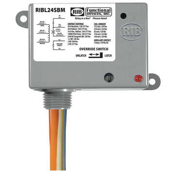 Functional Devices RIBL24SBM Enclosed Relay Latching 20Amp 24Vac/dc with switch + aux contact  | Blackhawk Supply