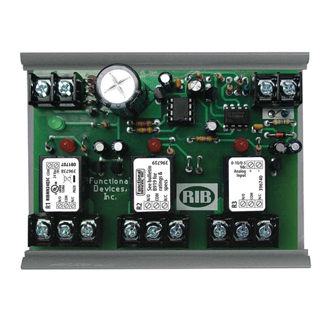 Functional Devices RIBMN24Q3C Panel I/O Expander 2.75in 15Amp 3-SPDT 24Vac/dc power, 0-5Vdc Control w/ MT212-4  | Blackhawk Supply