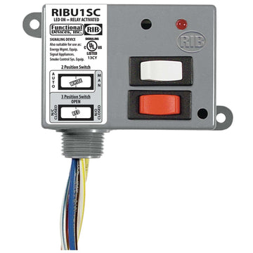 Functional Devices RIBU1SC Enclosed Relay 10Amp SPDT + Override 10-30Vac/dc/120Vac  | Blackhawk Supply