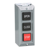 9001BG303 | Push Button Control Station, 3 momentary push buttons, OPEN CLOSE STOP, 600 VAC, 5 A, NEMA 1 | Square D by Schneider Electric