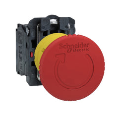 Square D XB5AS8442 Red 40 Dia Emergency stop, switching off pushbutton 22 Dia  latching turn release 1NC  | Blackhawk Supply