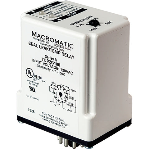 Macromatic TCP2G100 Seal Leak / Over Temperature Relay | 120VAC | (2) 7A SPDT | 4.7K-100K Range | Plug-in | Blackhawk Supply