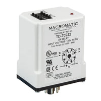 TD-74122 | ON Delay | 240V AC | 10A DPDT | Multi-range (7): 0.05 seconds - 999 hours | Plug-in | Digital | Macromatic