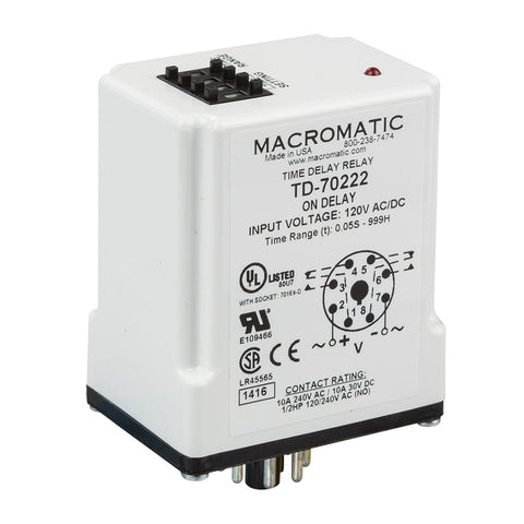 Macromatic TD-70522 Timer | Interval On | 120VAC/DC | 10 Amp DPDT output | 0.05 Sec - 999 Hr time range  | Blackhawk Supply