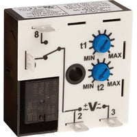 THR-13166-32-35J | Repeat cycle (OFF 1st) | 240V AC | 10A SPDT | 1.2 - 120 minutes | 0.05 - 5 seconds | Encapsulated | Analog | Macromatic