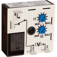 THR-13164-30-12J | Repeat cycle (OFF 1st) | 48V AC/DC | 10A SPDT | 0.6 - 60 seconds | 0.05 - 5 seconds | Encapsulated | Analog | Macromatic