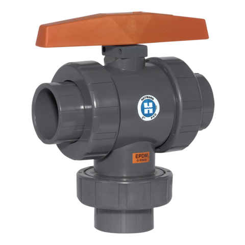 Hayward HCTN1100FV 1" Ready for Actuation 3-Way TU Ball Valve PVC w/FPM o-rings, flanged ends  | Blackhawk Supply