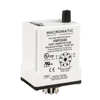 VMP012D | Voltage monitor relay for 12 VDC | 10 Amp relay | DPDT | Adj Pick up | Fixed Drop out and trip delay | plug-in | Macromatic