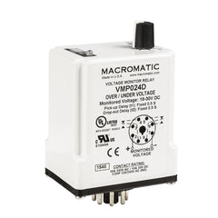 Macromatic VMP120A Voltage monitor relay for 120 VAC | 10 Amp relay | DPDT | Adj Pick up | Fixed Drop out and trip delay | plug-in  | Blackhawk Supply