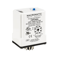 VMP240A | Voltage monitor relay for 240 VAC | 10 Amp relay | DPDT | Adj Pick up | Fixed Drop out and trip delay | plug-in | Macromatic