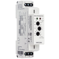 VWKE024D | Voltage band relay for 24 VDC | 15 Amp relay | DPDT | Adj Pick up and Drop out | Adj dropout delay 0.1-10 seconds | DIN | Macromatic