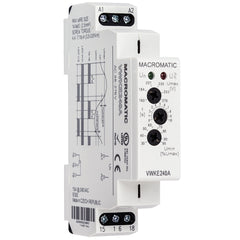 Macromatic VWKE120A Voltage band relay for 120 VAC | 15 Amp relay | DPDT | Adj Pick up and Drop out | Adj dropout delay 0.1-10 seconds | DIN  | Blackhawk Supply