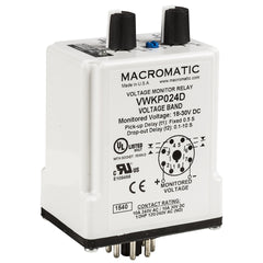 Macromatic VWKP120A Voltage band relay for 120 VAC | 10 Amp relay | DPDT | Adj Pick up and Drop out | Adj dropout delay 0.1-10 seconds | plug-in  | Blackhawk Supply